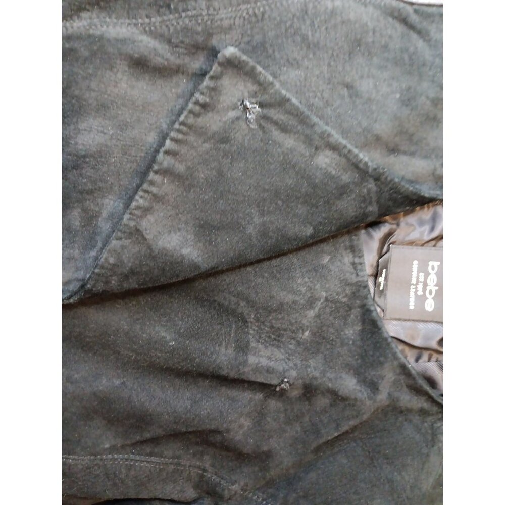 Vtg Y2K Bebe Leather and Suede Crop Moto Jacket Womens XS Black Goth Lined - Picture 2 of 9